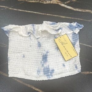 Blue and White Smocked Tube Top